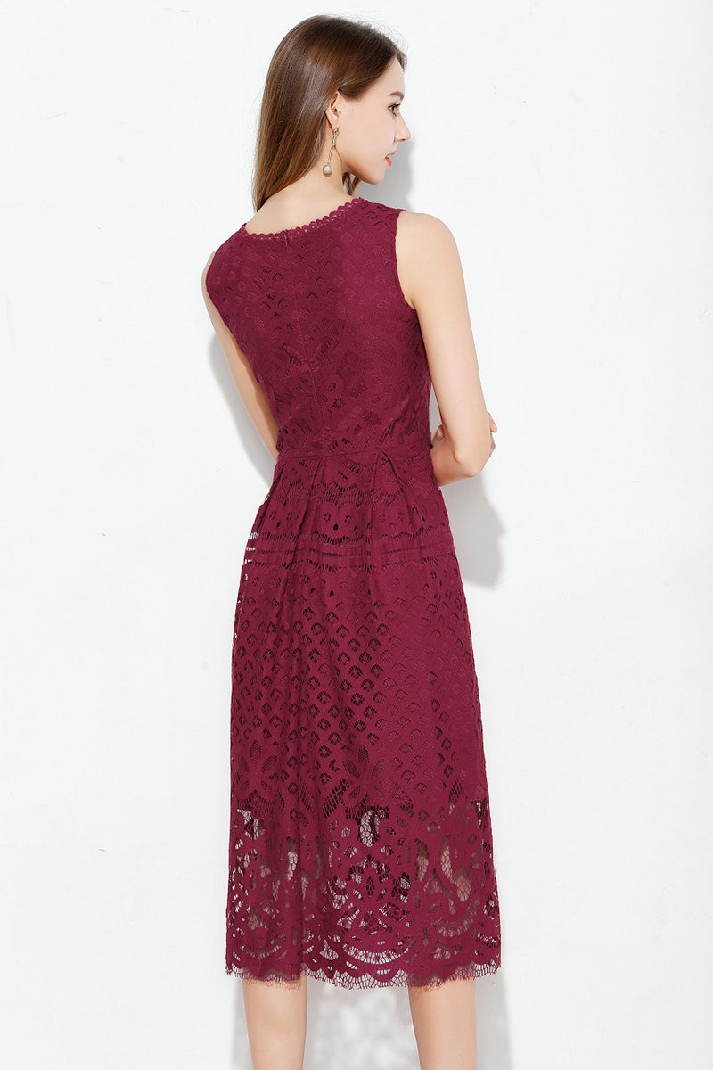 VEIISAR Womens Fashion Sleeveless Lace Fit Flare Elegant Cocktail Party Dress (XX-Large, Red Wine) - Image 2